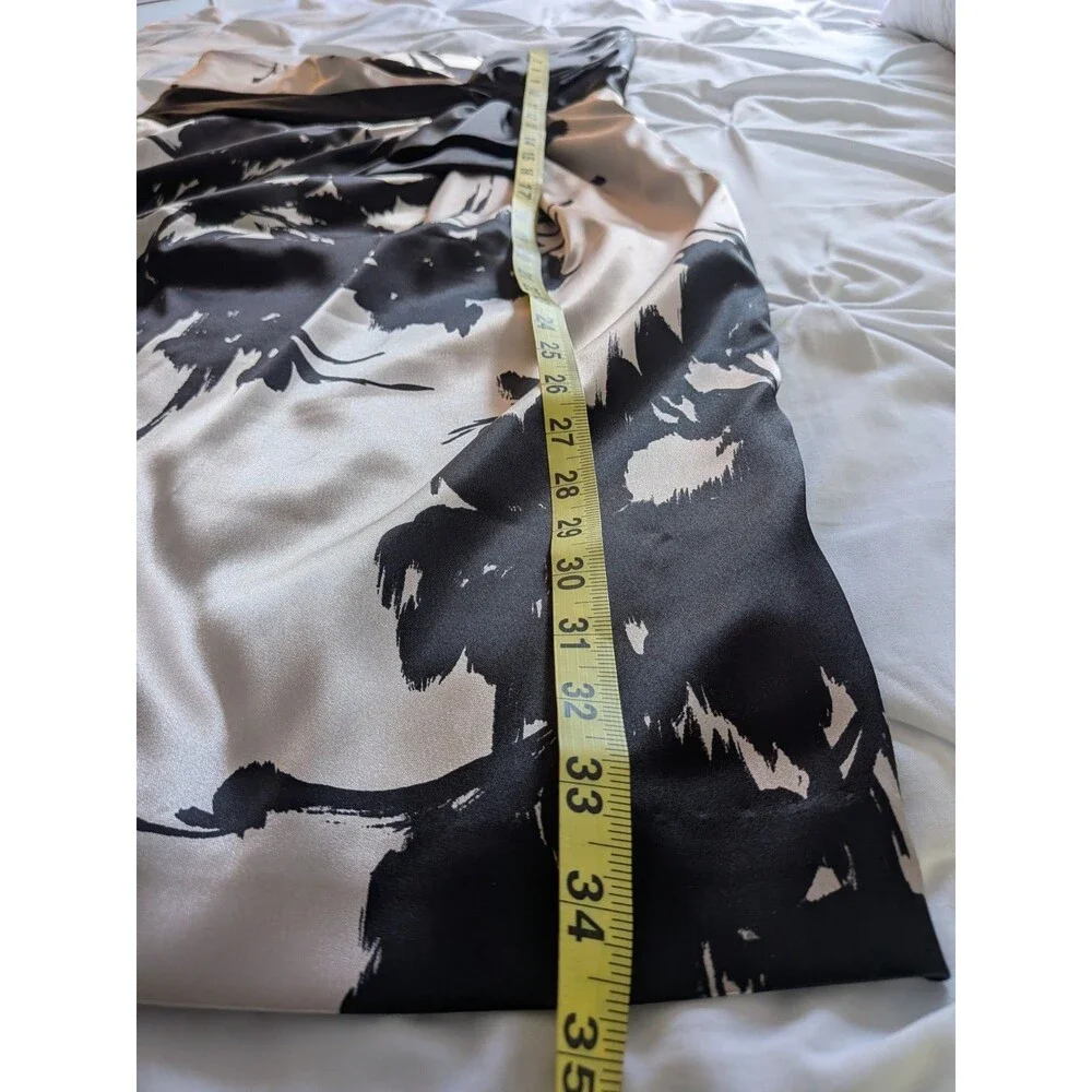 WHBM Dress Womens 12 Beige Black Floral Satin Bow Strapless Formal Cocktail Glam - Picture 16 of 16
